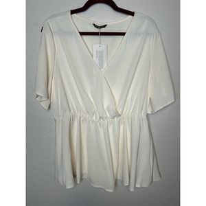 NWT Bloomchic Wrap Blouse Button Ivory Cream 1X
